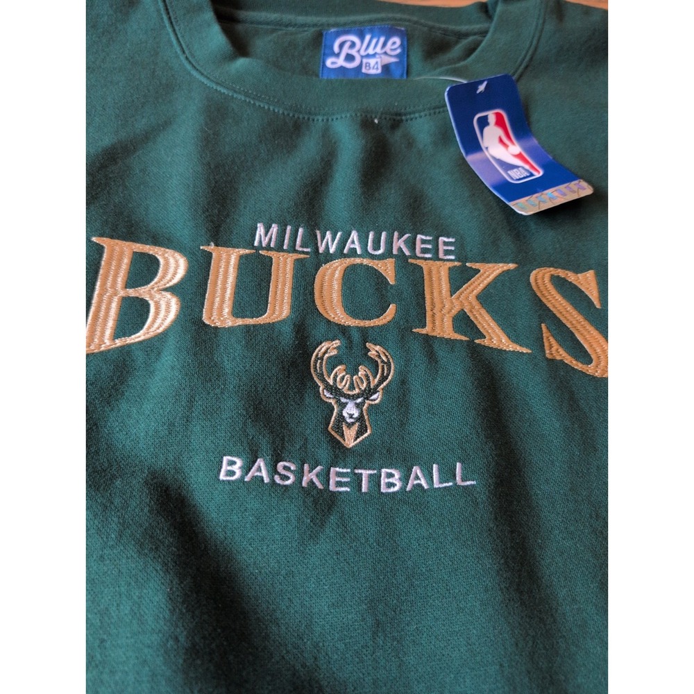 Milwaukee Bucks Basketball Blue 84 Crew Neck Sweatshirt Green Sz 2XL New W/ Tags